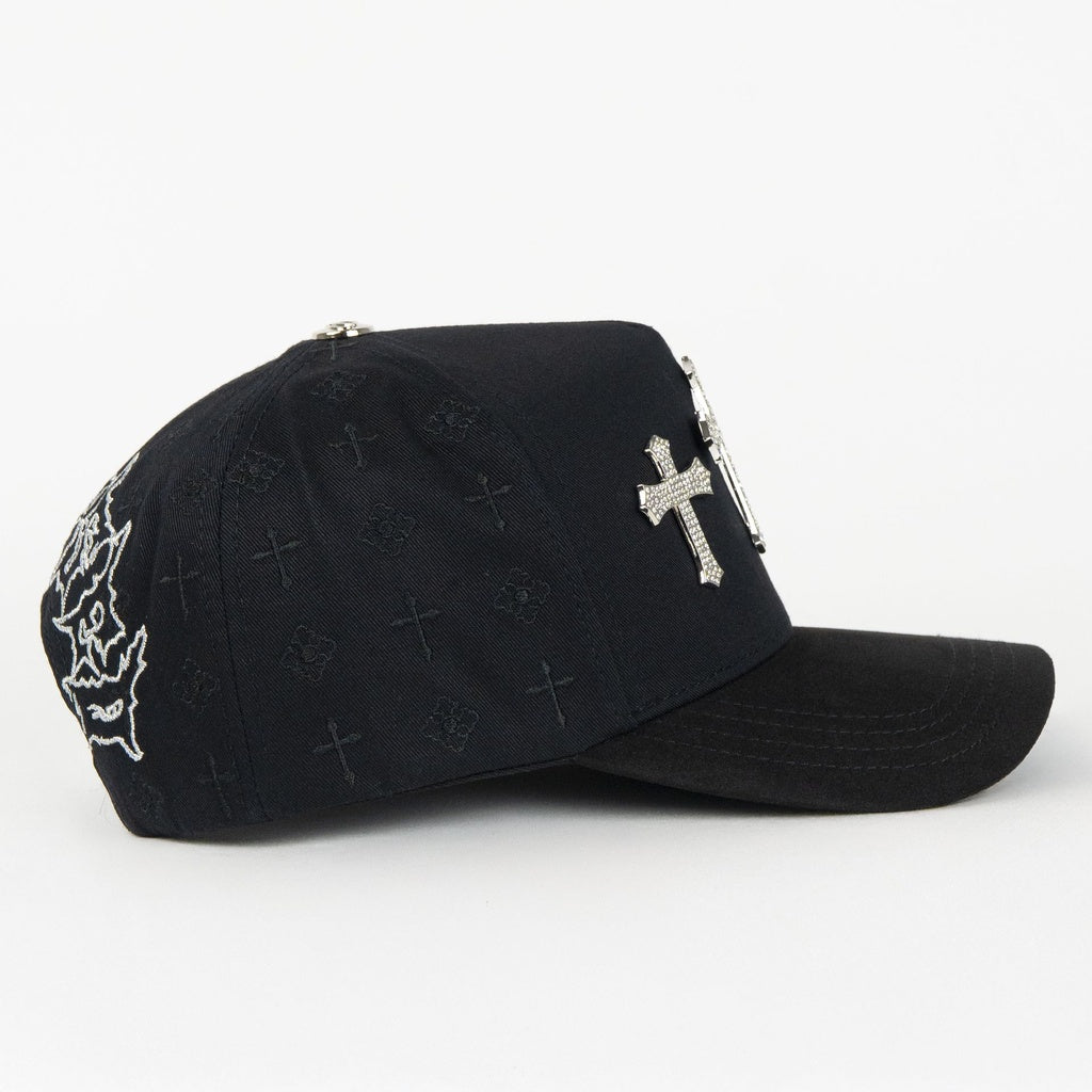 Caps Fans 3 Cruces Silver Black / Visor Suede Snapback
